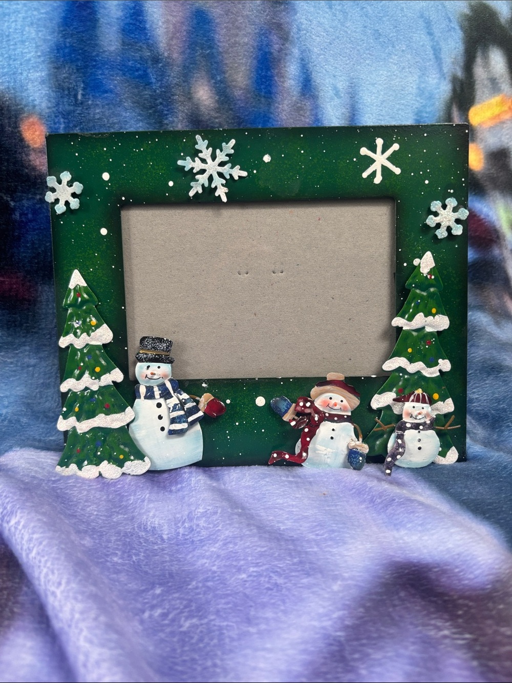 Vintage Snowman & Tree Holiday Photo Frame 4x6